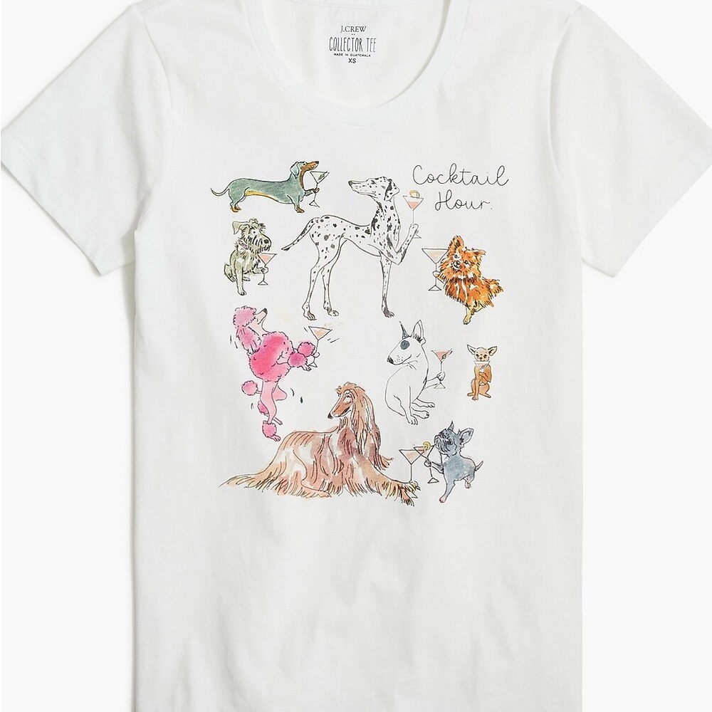 J. Crew White Tee with Dog Illustrations